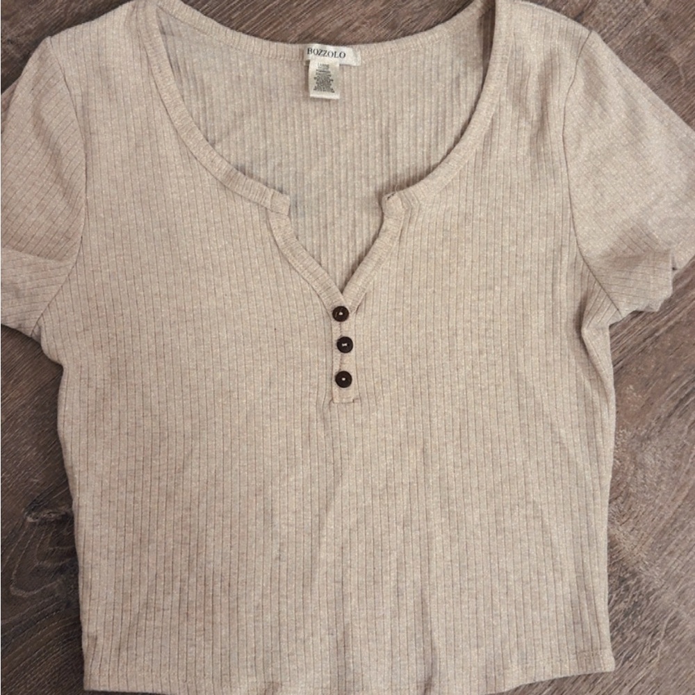 Women's Light Brown Ribbed Crop Top